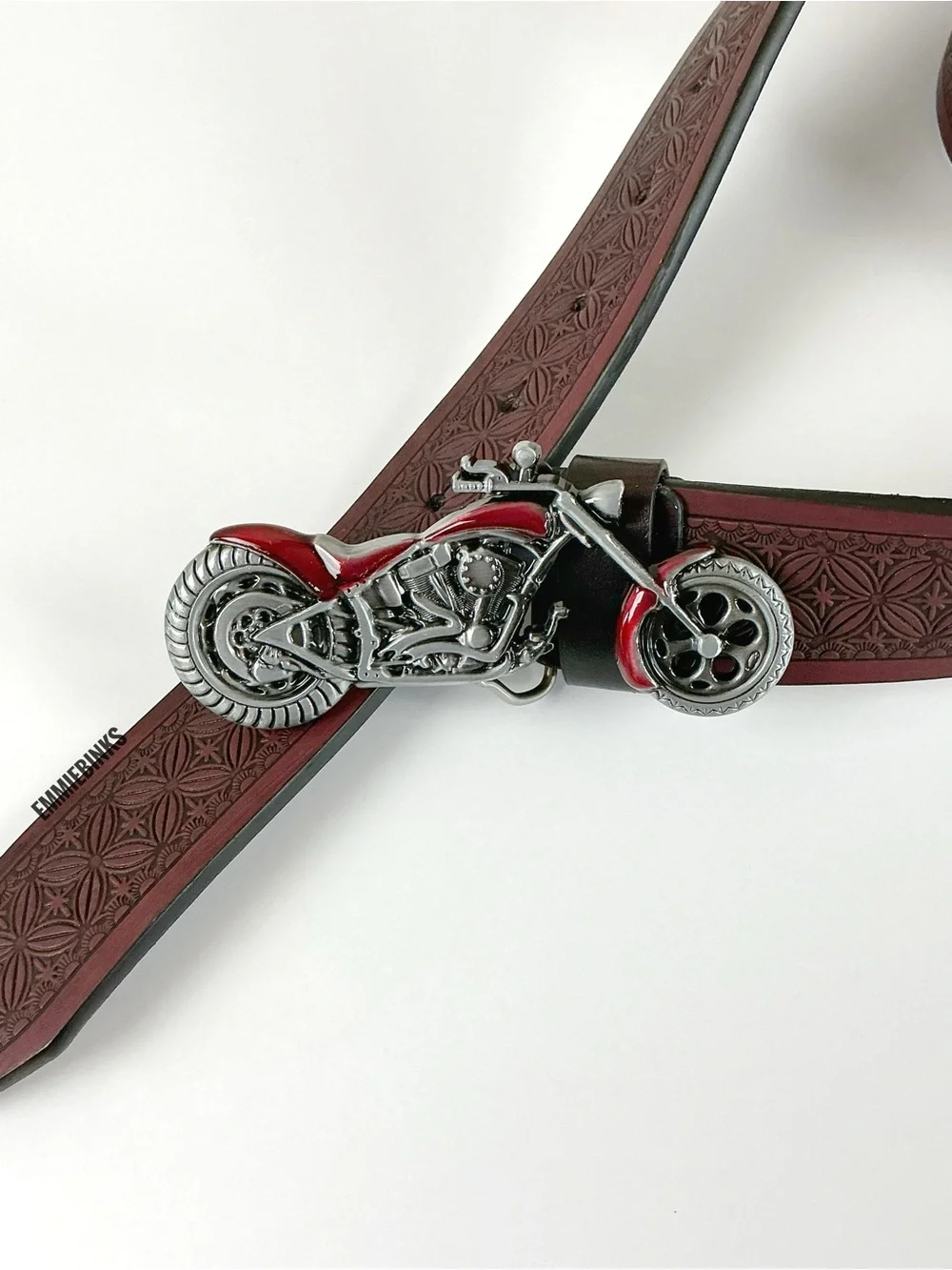 New Indie Moto Motorcycle Tooled Leather Belt